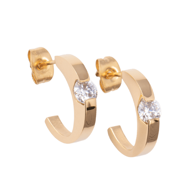 Aretes Mujer LuckyLy de Media Luna con Zirconia Cúbica Arracadas de Acero Inoxidable Modelo Gala dorado UNITALLA