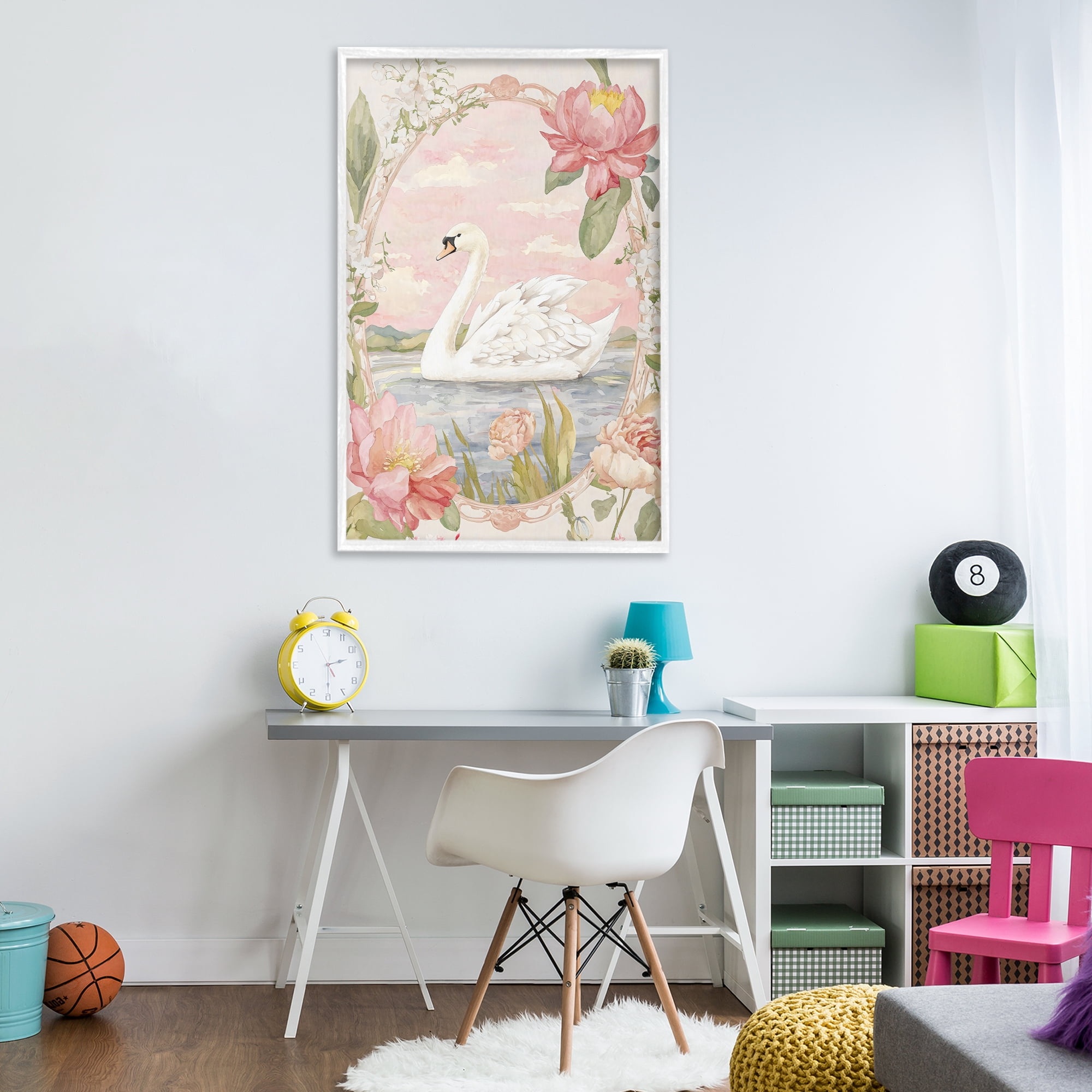 Stupell Industries Floral Border Swan in Bloom White Framed Giclee Art, design by Creative Studio
