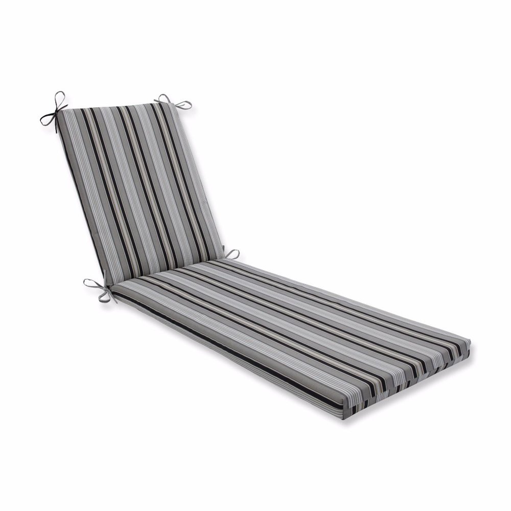 80" Black and Gray Striped Outdoor Patio Chaise Lounge Cushion with