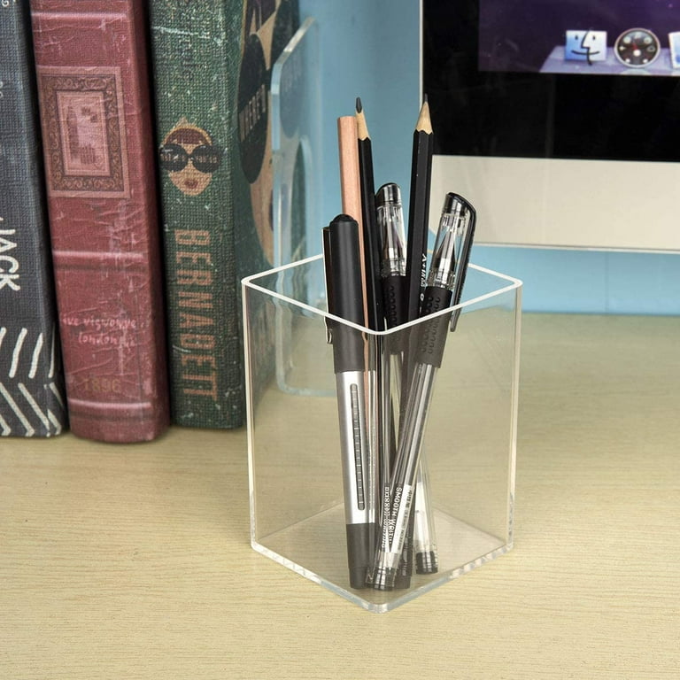 NIUBEE Acrylic Pen Holder 2 Pack,Clear Desktop Pencil Cup Stationery  Organizer for Office Desk Accessory