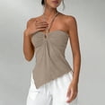 thumbnail image 3 of Women's Halter Tops Irregular Hem Sleeveless Going Out Summer Tank Tops Clubbing Party Travel Y2k Outfits( Khaki, S ), 3 of 6