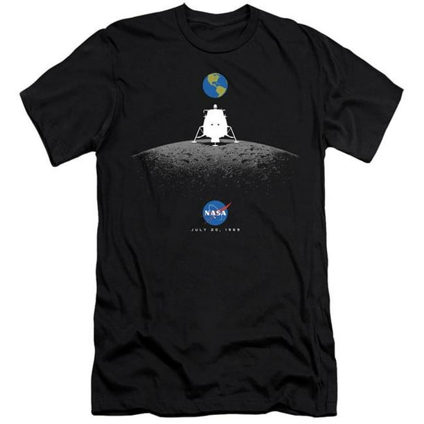 Trevco NASA146-SF-1 NASA & Lune Atterrissage Simple Manches Courtes Adulte 30-1 T-Shirt&44; Noir - Petit