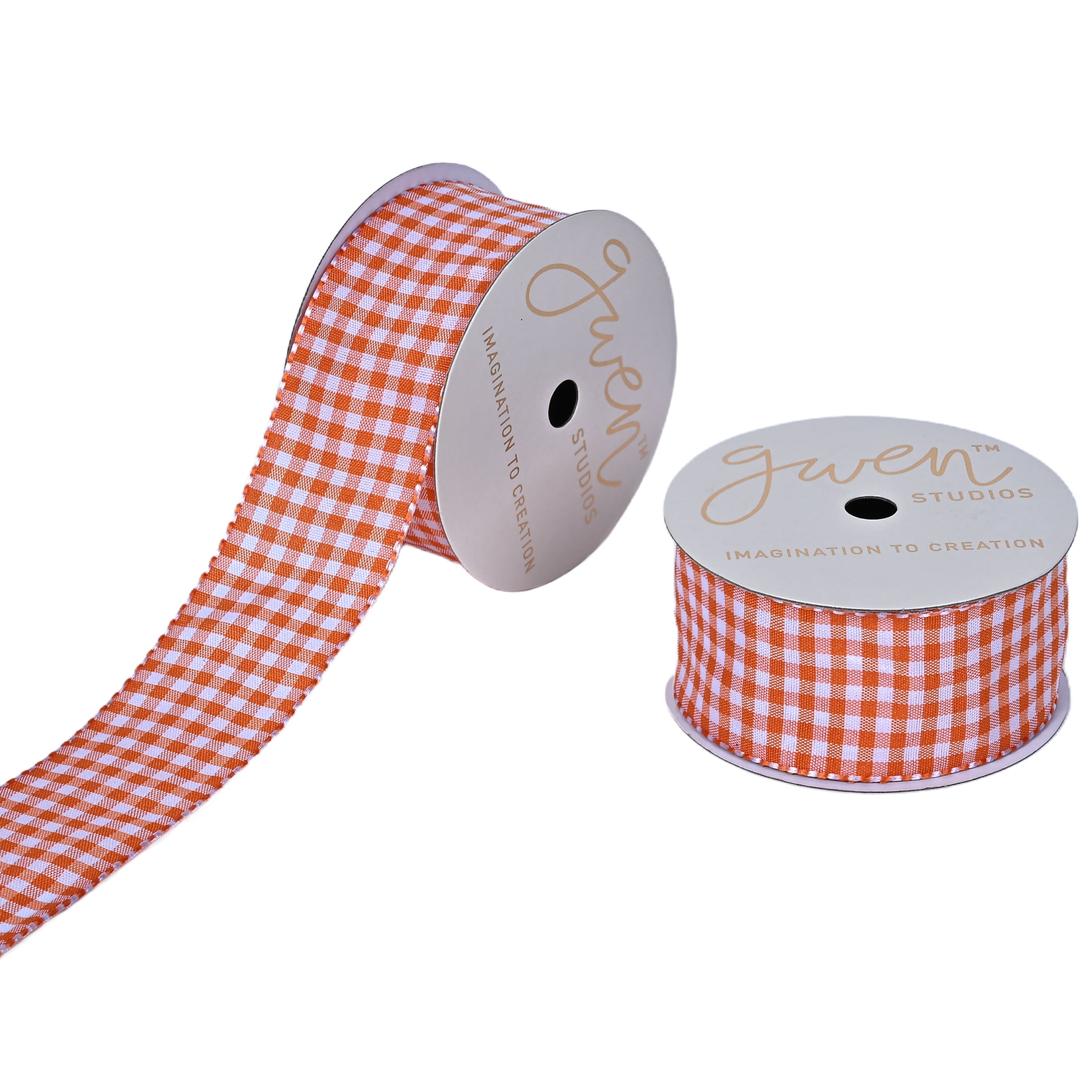 Gwen Studios 1.5" Orange Gingham Ribbon, 3 Yards