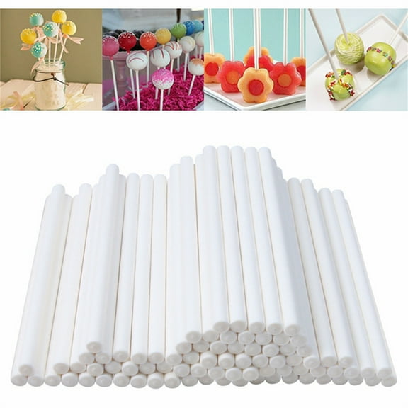 TRIANU 200 Pcs White Lollipop Sticks, 100mm Cake Pop Sticks, Paper Treat Sticks Sucker Stick for Cake Toppers, Cake pops, Candy, Chocolate and Cookie(4mm Dia)