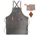 thumbnail image 1 of ZOMAO Tablier de Chef, Tablier pour Hommes Femmes avec Bretelles Réglables Coton Toile Dos Croisé Tablier Réglable avec Poches pour Femmes et Hommes (Gris), 1 of 1