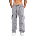 thumbnail image 2 of Men's Quick Dry Cargo Pants Trousers Joggers, Elastic Drawstring Waist Loose Straight, Lightweight Breathable Sun Protection, Outdoor Hiking Athletic Casual Daily, Summer, 2 of 9