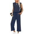 thumbnail image 6 of LIaqionyy Two Piece Sets for Women Oversized Lounge Set Crew Neck Short Sleeve Tops Wide Leg Pants Outfits, 6 of 7