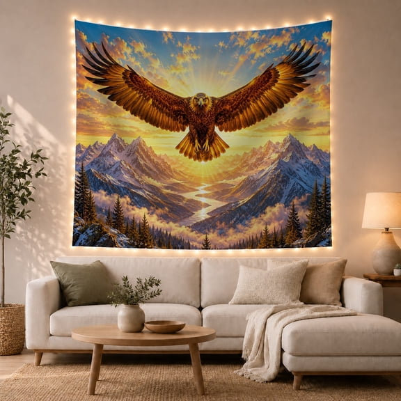 Eagle Wings Fully with Outstretched Regal Powerful Pose, Mystical Fantasy for Space Lovers, Galaxy Room Decor, Housewarming Gift, Tapestry Wall Hanging for Bedroom and Dorm