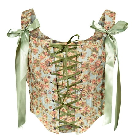 Corset Tops for Women Clearance Rococo Cropped Tank Top Lace Up Vintage Floral Corset Bustier Elegant Baroque Corset Belt Overbust Lingerie Ladies Size XS-3XL
