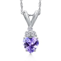 Gem Stone King 14K White Gold Blue Tanzanite and Lab Grown Diamond Pendant Necklace for Women | 0.26 Cttw | Gemstone December Birthstone | Heart Shape 4MM | With 18 inch Chain