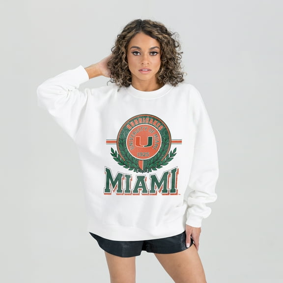 Women's Gameday Couture  White Miami Hurricanes Hot Shot Fleece Pullover Sweatshirt