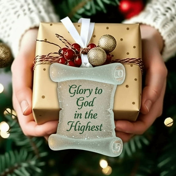 Christian Christmas Ornaments,Sea Glass Scroll Christmas Tree Ornament,Bible Verse Hanging Ornament,Hanging Sea Glass Christmas Ornament Decorations,Inspired Holiday Decoration Pendant for Tree