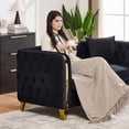 thumbnail image 6 of 61" Chesterfield Velvet Loveseat, Button Tufted, Gold Legs, Classic Couch,Black, 6 of 9