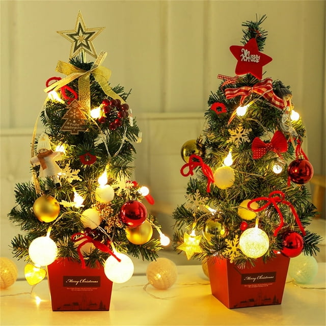 1 Set LED Beautiful Handmade Mini Christmas Tree Aesthetic Elegant PVC Christmas Tree Model for Home