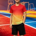 thumbnail image 2 of Odeerbi Niños Niñas Rápido Seco Juego de Entrenamiento de Fútbol Gradiente Geométrico Cuello En V Camiseta Shorts Conjunto Atlético Para 5-17 Años, 2 of 7