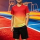 thumbnail image 2 of Odeerbi Niños Niñas Rápido Seco Juego de Entrenamiento de Fútbol Gradiente Geométrico Cuello En V Camiseta Shorts Conjunto Atlético Para 5-17 Años, 2 of 7