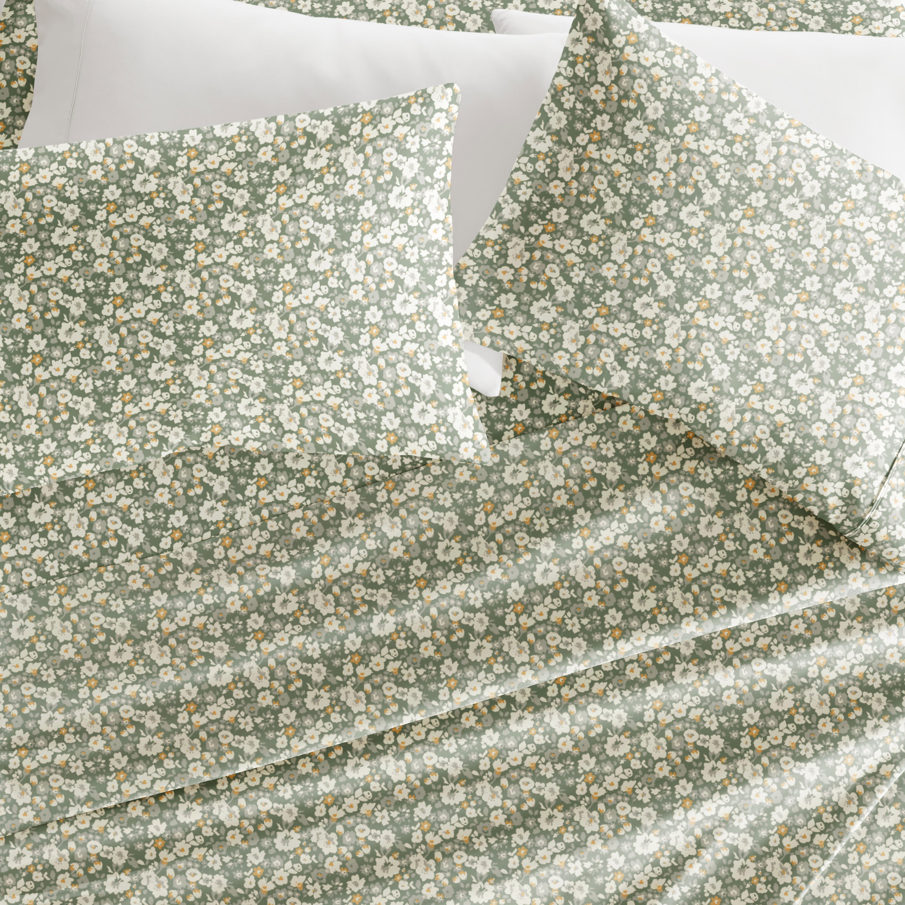 Noble Linens 4 Piece Pattern Microfiber Bed Sheets Set, Floral Dream Eucalyptus, Cal King