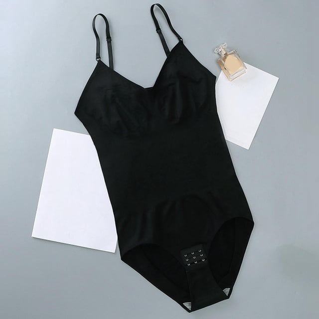 Cuello en V Fajas para mujer Fernando Body Correa de espagueti Leotardos Camisola Tops Cintura sin costuras Entrenador Chaleco Monos para cóctel Vestidos de S NEGRO