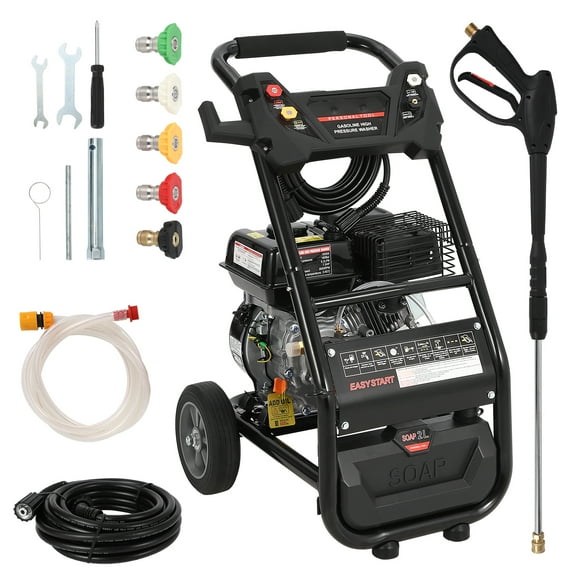3600 PSI Gas Pressure Washer - 7HP Engine with Copper Pump, 5 Nozzles & 26ft Hose for Home and Auto Cleaning