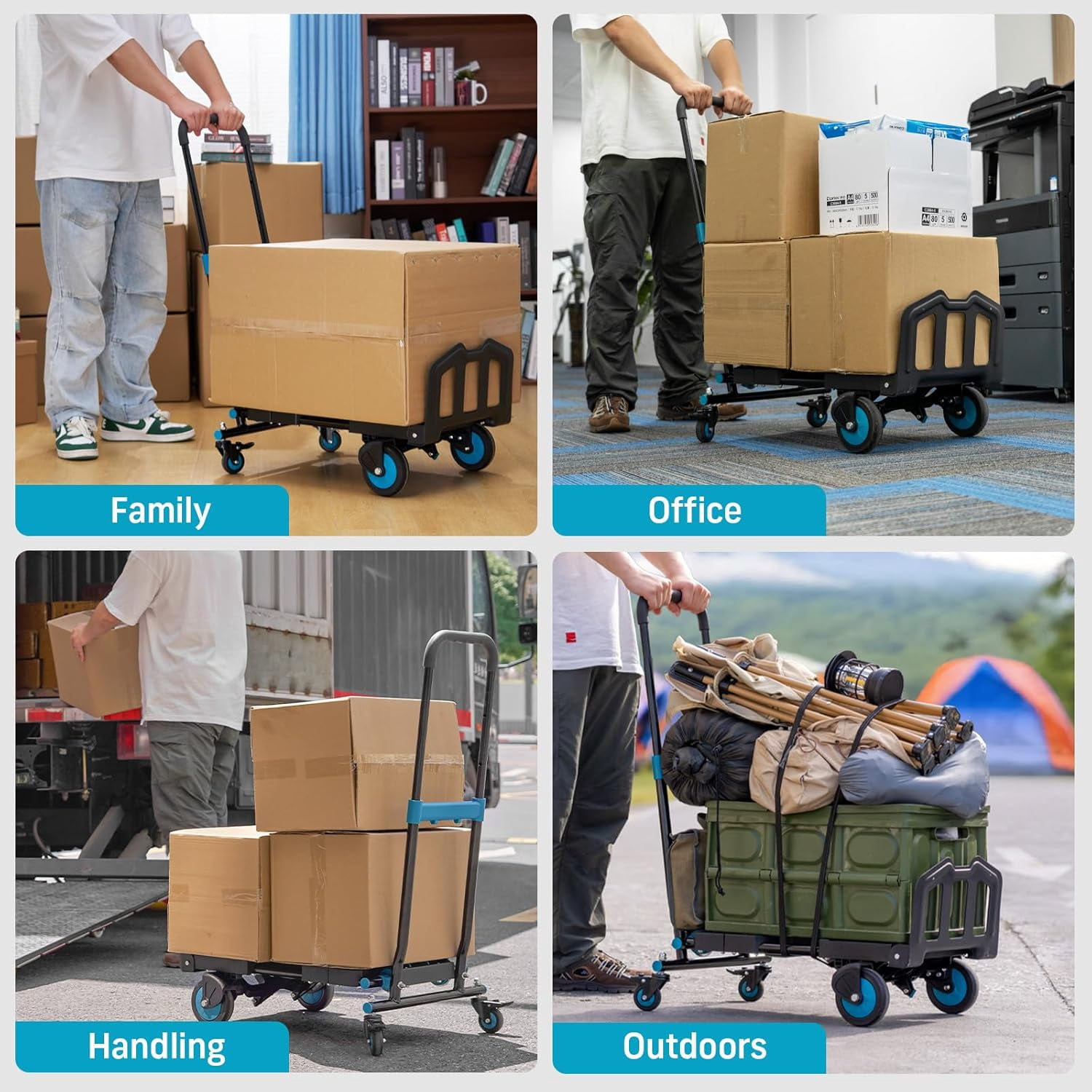 Foldable Dolly Cart with Wheels, 330 lbs Max Capacity Portable Hand Cart, 2-in-1 Heavy Duty Folding Hand Truck with Adjustable Retractable Handle for Moving,Delivery, Shopping, Office,Travel Use