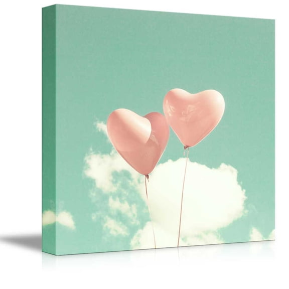 wall26 - Canvas Prints Wall Art - Vintage Heart Shaped Balloons | Modern Wall Decor/Home Decoration Stretched Gallery Canvas Wrap Giclee Print. Ready to Hang - 24" x 24"