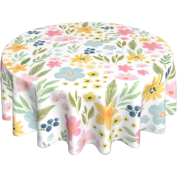 Floral Round Tablecloths 70 Inches Pink Green Flower Leaf Decorative Round Table Cloth Spring Summer Decor Washable Reusable Circle Table Cover for Home Kitchen Dining Room Party Outdoor Patio