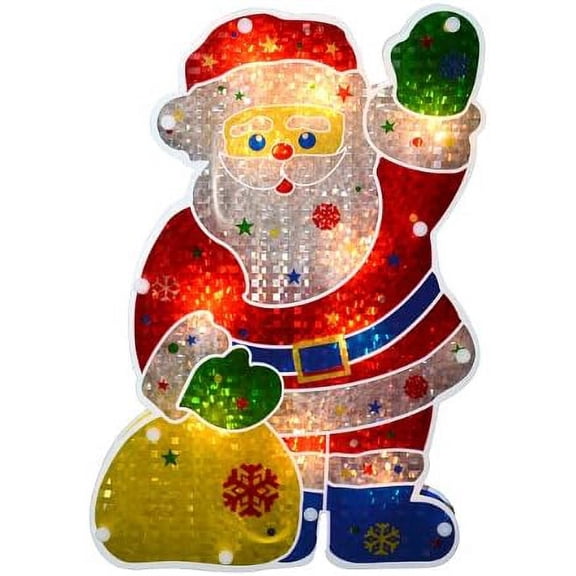 Sienna Lighted Holographic Santa Claus Christmas Window Silhouette Decoration, 13"