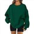thumbnail image 2 of Dwellite Oversized Crewneck Sweatshirts Women Cute Plain Fleece Pullover Sweatshirt No Hood Casual Fall Long Sleeve Basic Tops with Pocket Dark Green M, 2 of 6