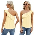 thumbnail image 6 of Zoeecloth Womens Tops Sleeveless Solid Color Round Neck Button Vest Tees Shirts Summer Casual Ruffled One Shoulder Vest Fashion Button Vest S-XXL, 6 of 9