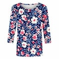 thumbnail image 4 of Women's Floral T-shirts Loose Plus Size Casual 3/4 Sleeve Tops Flowers Print Graphic Tees Summer Fall Tshirts (M, Blue), 4 of 5