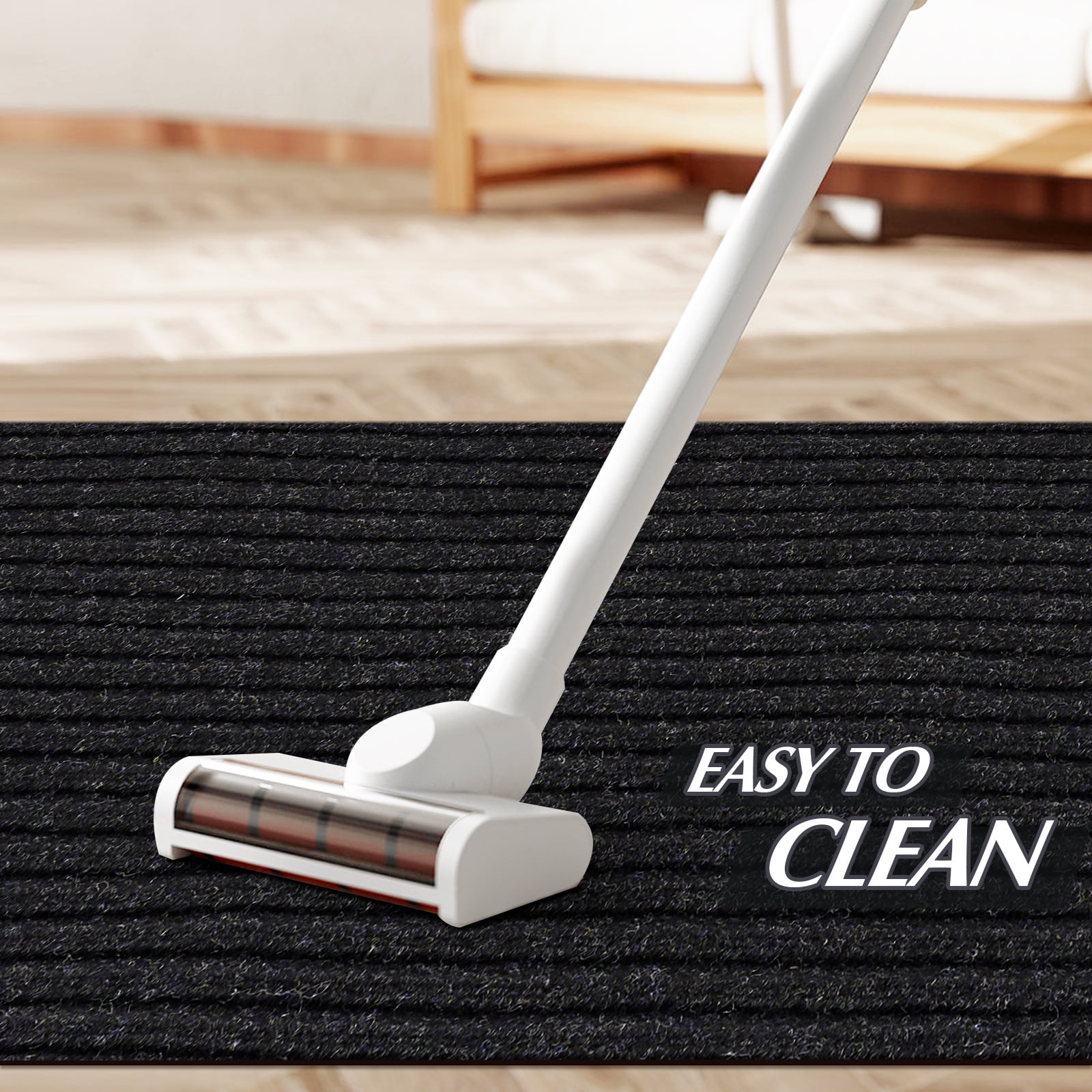 Morefany Outdoor Indoor Runner Rug Custom Size Rugs Non-Slip Hallway Carpet Runners with Rubber Backing Mat for Kitchen Entryway Garage Laundry 3ft x 21ft, Black Striped