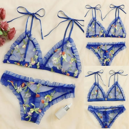 

Women Lace Sexy Lingerie 2 Piece Floral Babydoll Sets Bodysuit Set Teddy Panties Bralette Bra and Panty Set