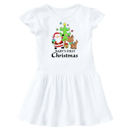 

Inktastic Baby s 1st Christmas with Santa Reindeer and Tree Gift Baby Girl Dress