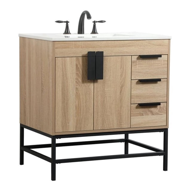 Pemberly Row 32" Aluminum MDF Single Bathroom Vanity in Mango Wood