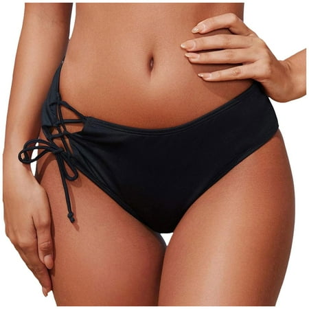 OJSFQUFP Swimsuits Women Black Women Plus Size High Waist Bikini Bottoms Swim Briefs Beach Shorts Ruched Bottom High Cut Swim Bottom Full Coverage Swimsuit Bottom Sports Yoga Shorts Swimbottom M
