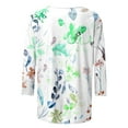 thumbnail image 4 of AOOCHASLIY Women's 2024 Women New T-shirt Mid-length 3/4 Sleeves Blouse Round Neck Casual Floral Printing Tops, 4 of 5