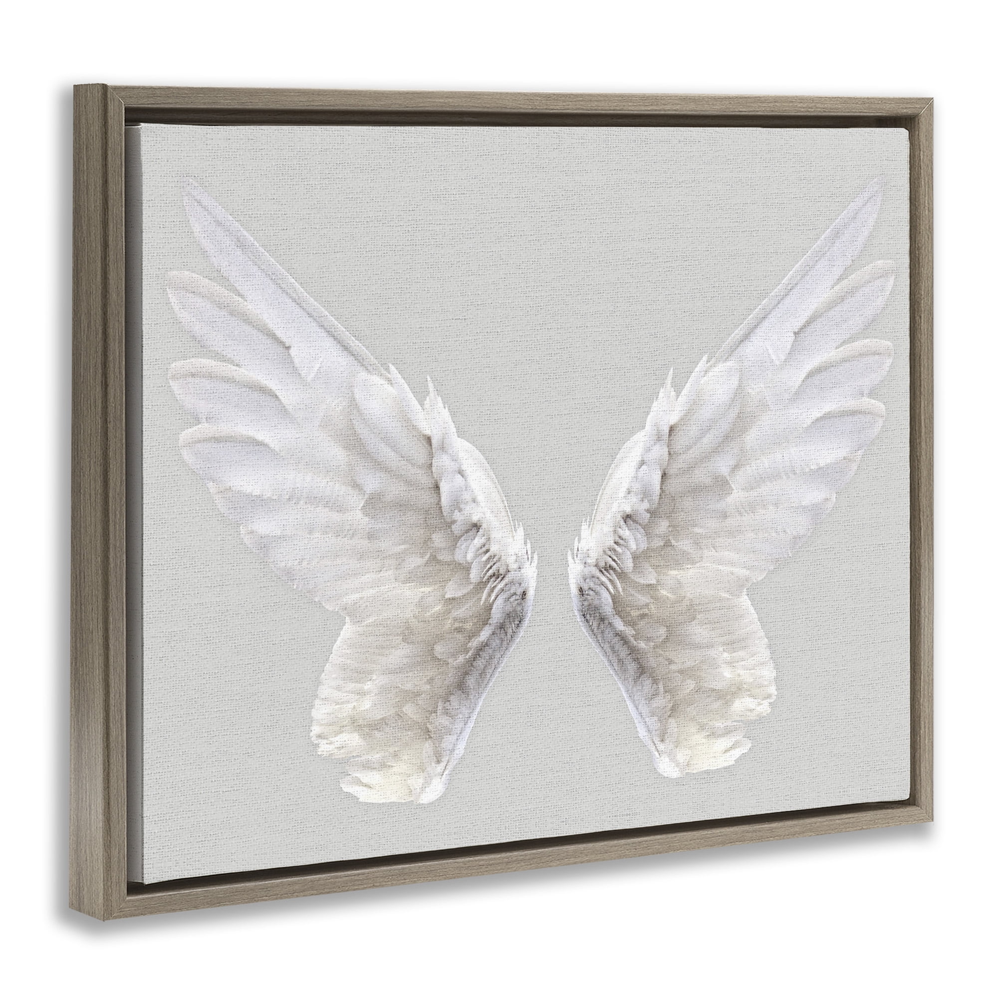 Stupell Industries Angel Wings on Grey Religious Painting Brown Floater Framed Canvas Art Print Wall Art, 25 x 31
