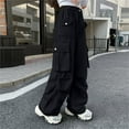 thumbnail image 2 of Ruyang Girls Cargo Pants Baggy Cotton Jeans Kids Vintage Loose Fit Jeans Hip Hop Teen Pull on Wide Leg Trouser 𝐒ung Fit Clothes, 2 of 8