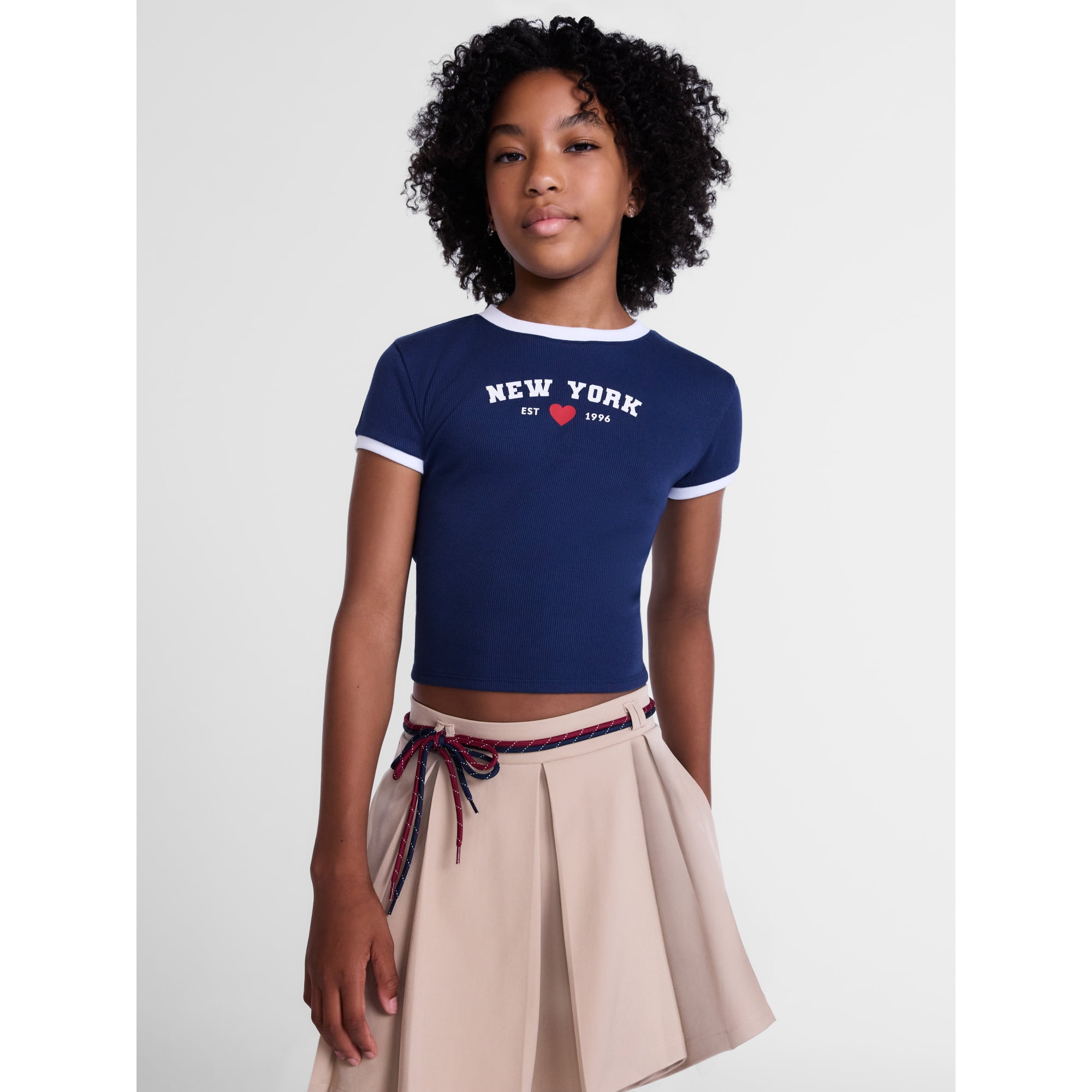 Weekend Academy Girls Graphic Baby Tee with Short Sleeves, Sizes 4-18