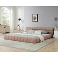 thumbnail image 2 of Newest King Size Upholstered Bed with Soft Chenille Fabric, Low Profile Floor Bed for Bedroom & Guest Room, Thick Padded Headboard & No Box Spring, Modern Pink Frame, 2 of 11