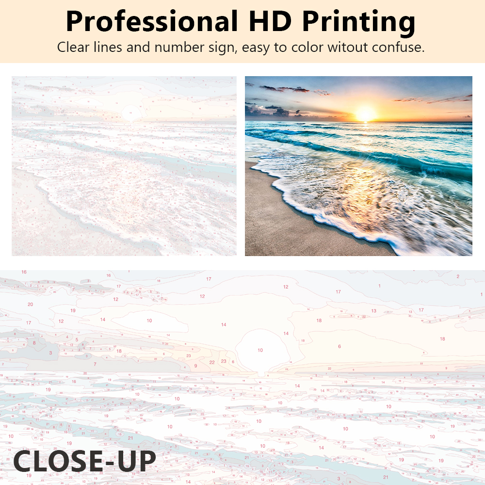 Tishiron Paint by Numbers Canvas Kit, Beach Landscape 16x20 photo 3