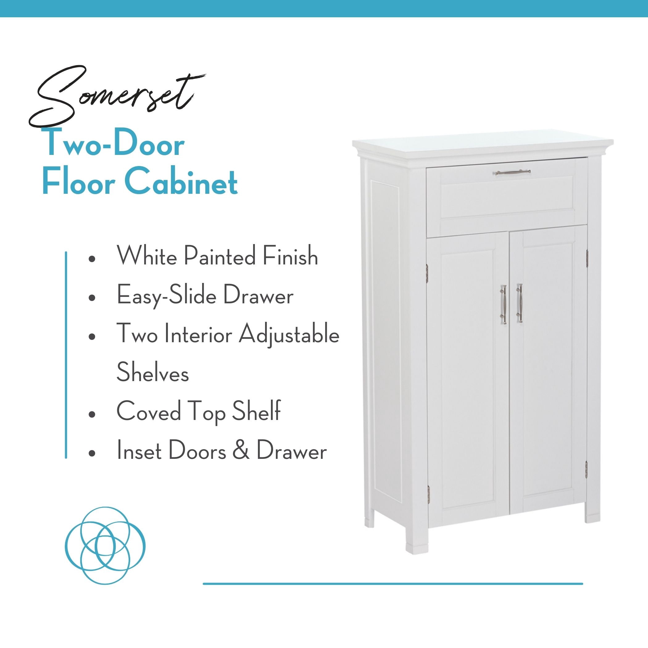 RiverRidge Somerset 2-Door Bathroom Laundry Storage Cabinet with Adjustable Shelf - White