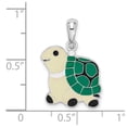 thumbnail image 3 of Auriga Fine Jewelry 925 Sterling Silver Rhodium-Plated Polished Enameled Green Turtle Pendant (L-22 mm, W-15 mm), 3 of 6