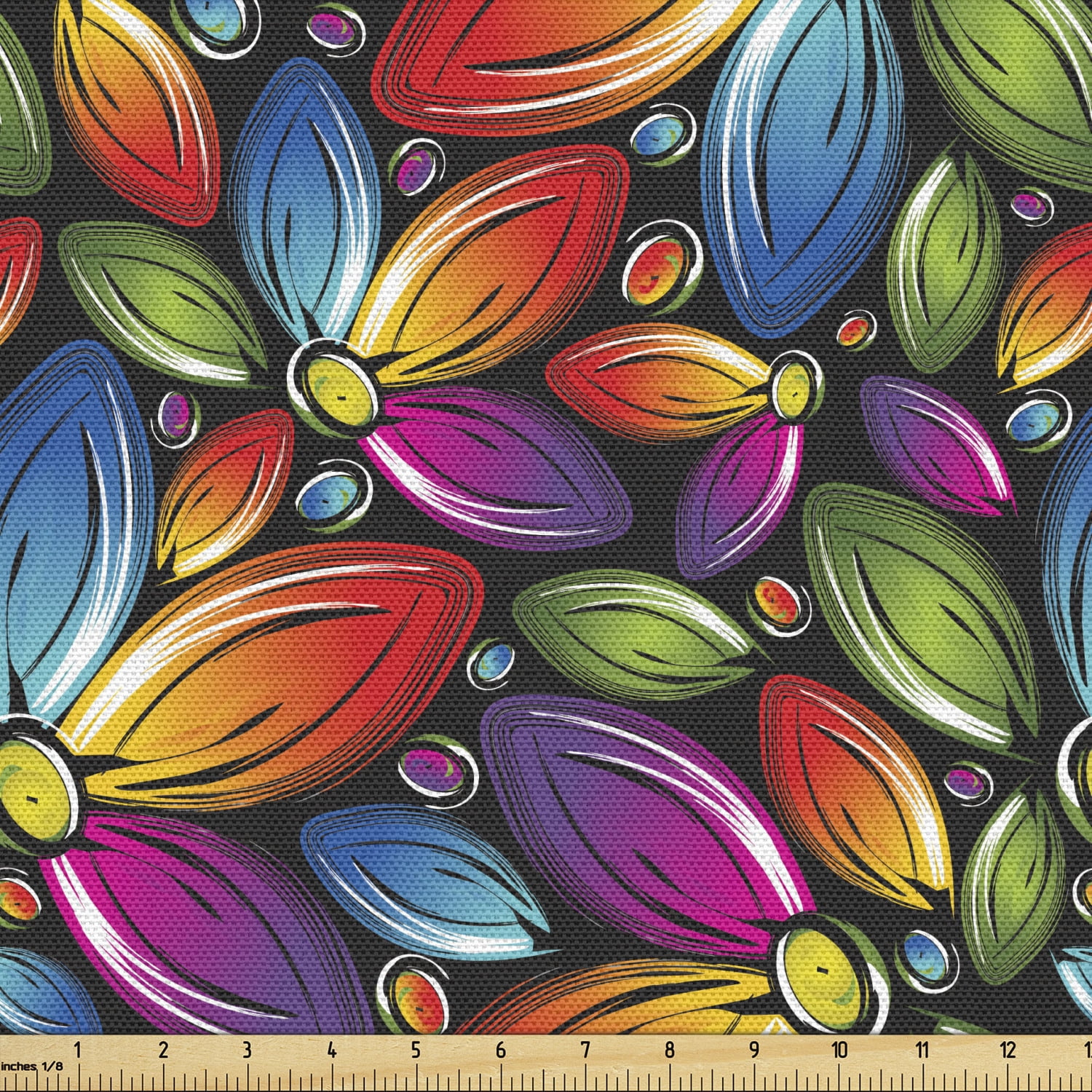 Floral Fabric by the Yard Upholstery, Colorful Flowers with Half Petals