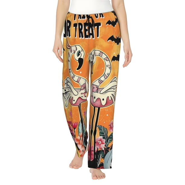 Balery Halloween Flamingos Pantalones de pijama para mujer, pijamas ultraligeros, pantalones de estar por casa-XX-Large