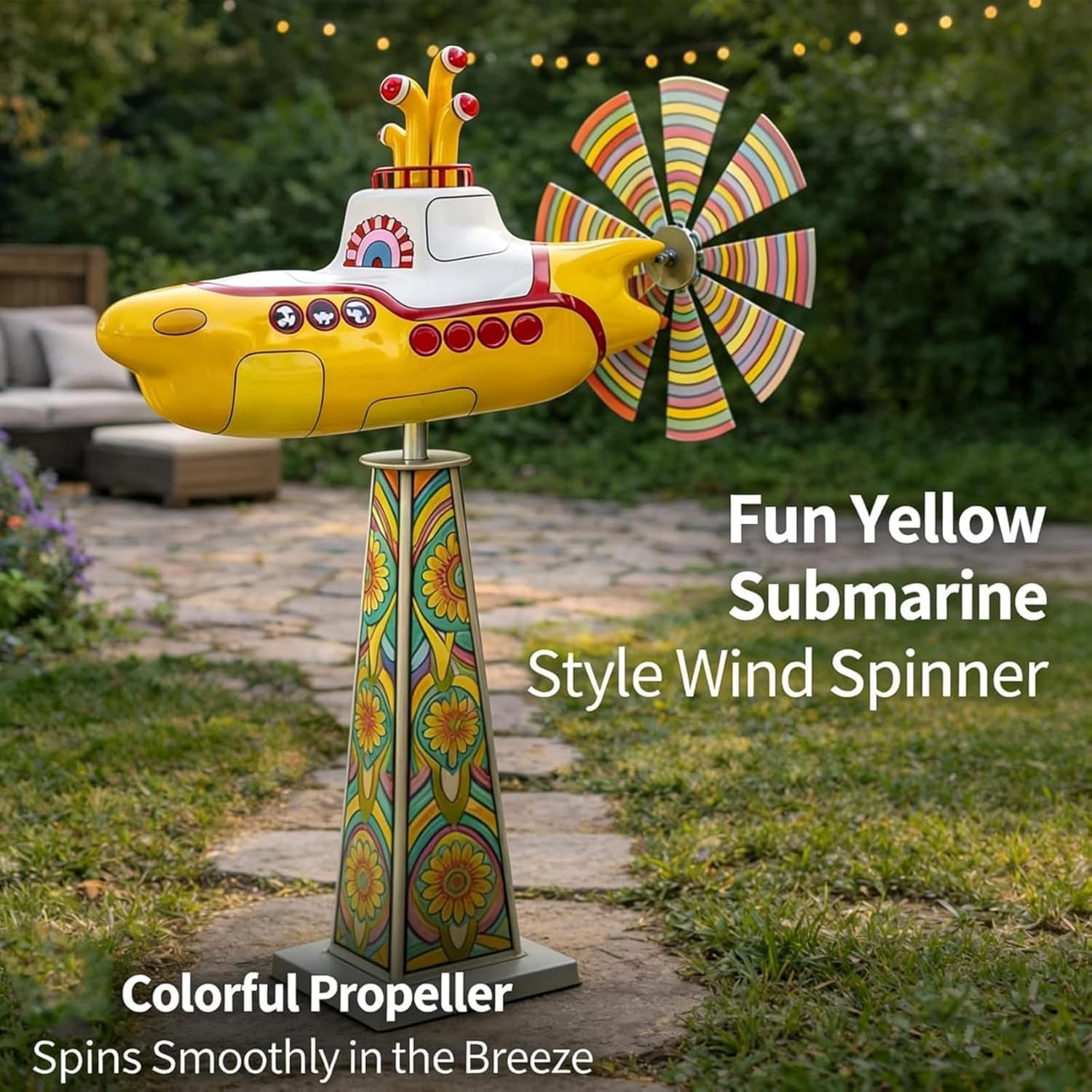 Yellow Submarine Wind Spinner, Deep Sea Rotating Kinetic Garden Decor with Spin Blades, Outdoor Yard Art for Patio, Porch & Home Gardens(RL Yellow 1 PC)