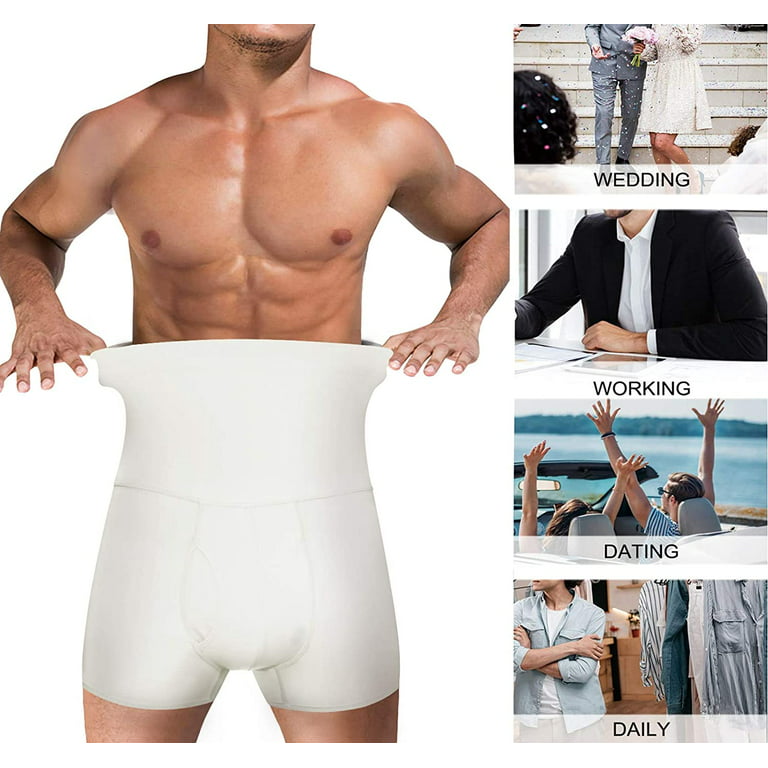 Gotoly Men Tummy Control Shorts High Waist Slimming Underwear Body Shaper  Seamless Belly Girdle Boxer Briefs(White XX-Large) 