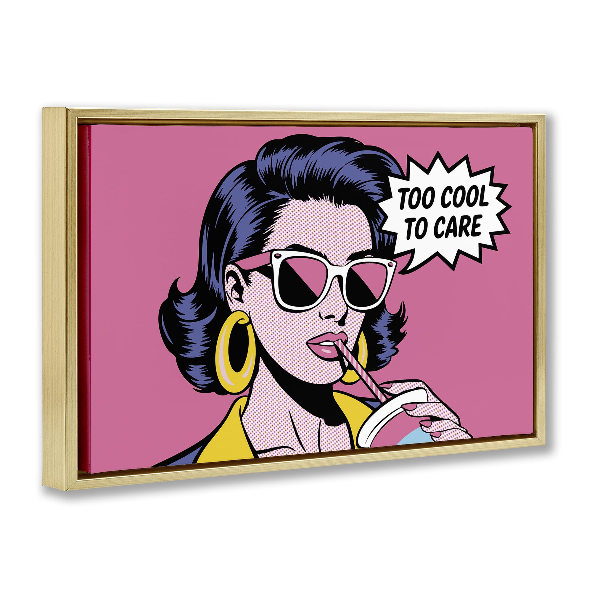 Stupell Industries Too Cool To Care Iconic Gold Framed Floater Canvas Wall Art, design by Andreas Magnusson