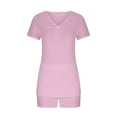 thumbnail image 4 of LYXSSBYX Womens Pajama Sets 2PC Women's V Neck Shorts Sleeve Two-piece Comfortable Home Pajamas Set Sports Set, 4 of 5
