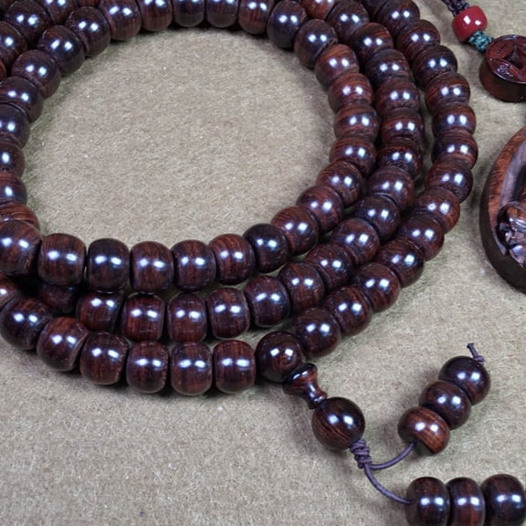 Wood Bead Bracelet Black Purple 8x10mm 108 Beads Buddhist Prayer Mala Unisex Meditation Jewelry Handcrafted Accessory